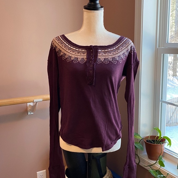 We The Free Women's Burgundy fair isle top M - Picture 2 of 4